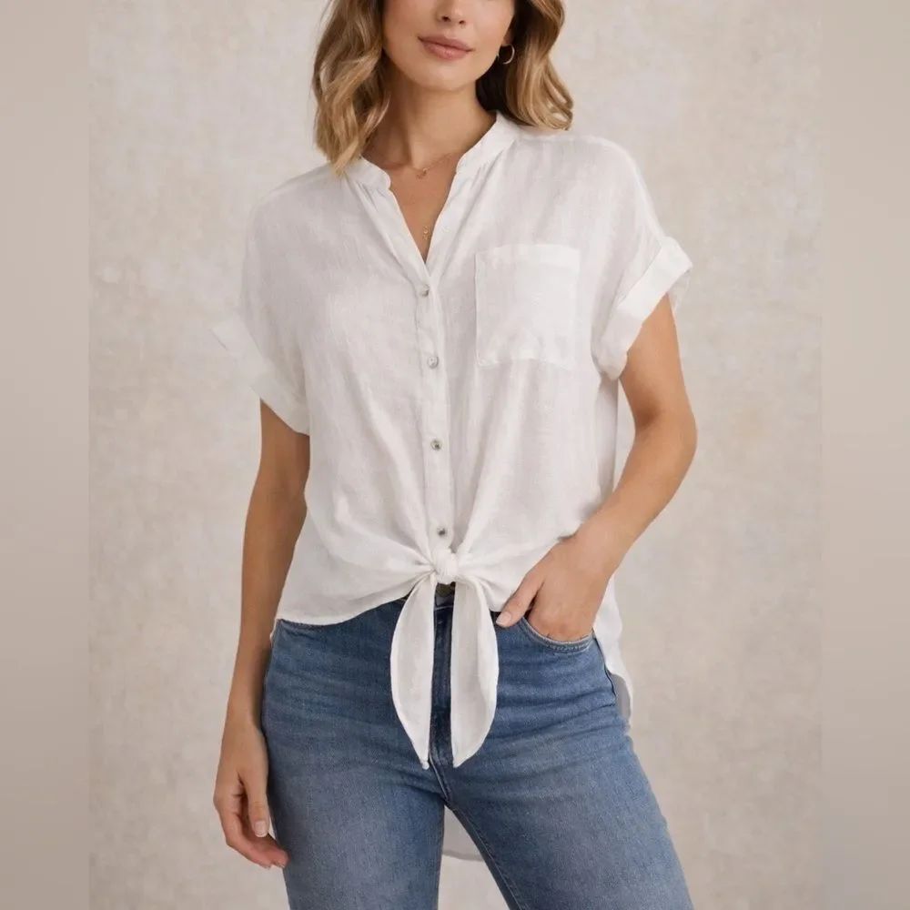 Scandal Italy White Tie Front High Low Button Blouse Top Size S